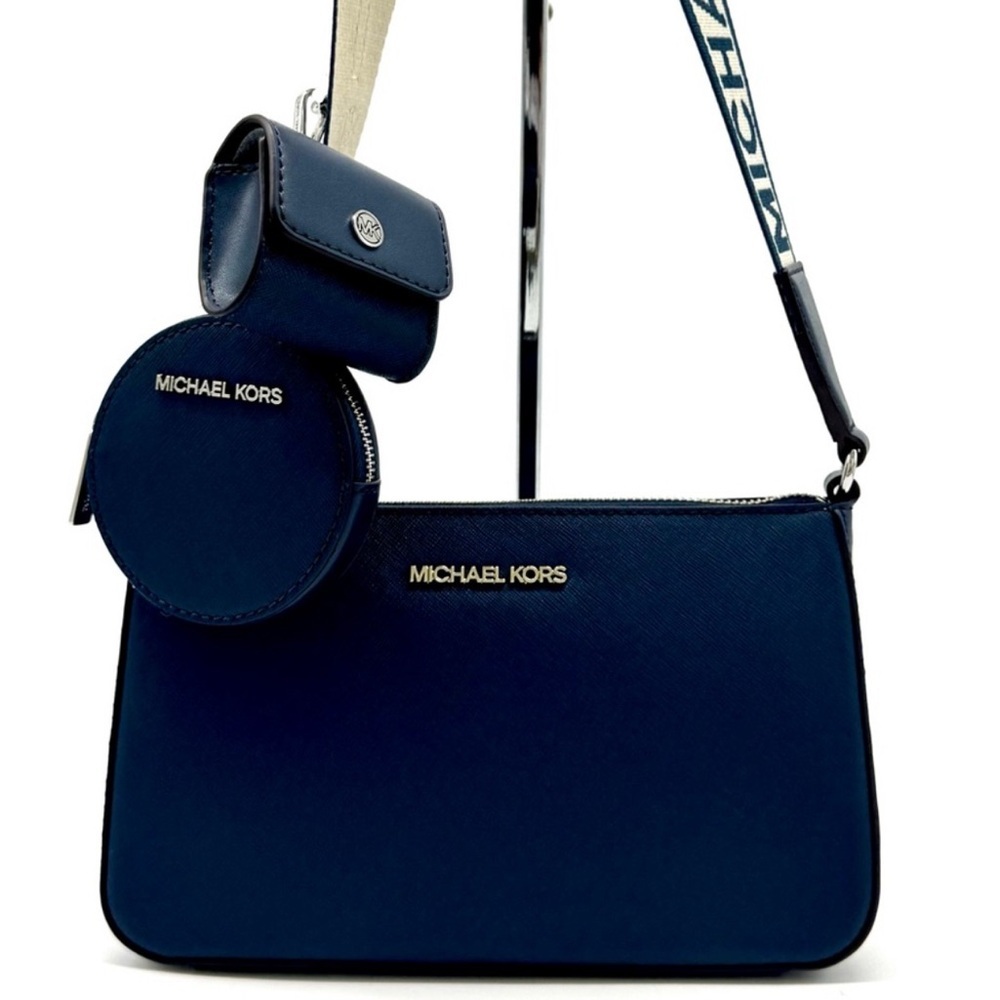 Michael Kors Small Leather Crossbody Bag w Case for Apple Airpods Pro® Navy
